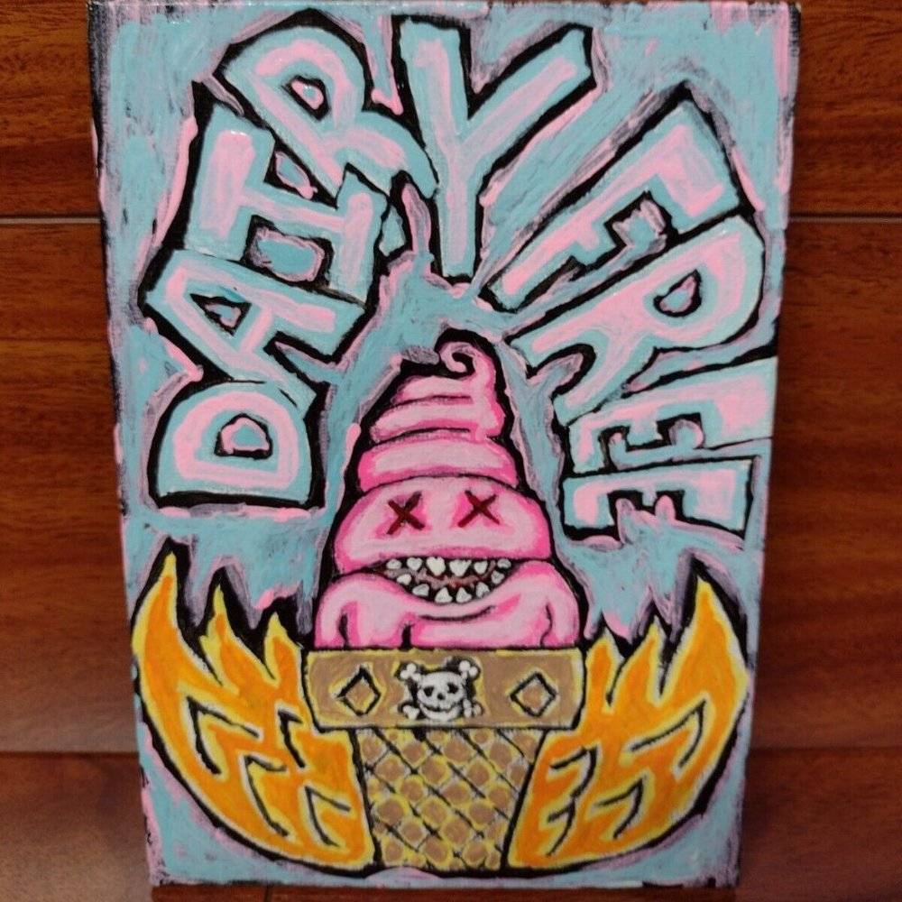 OAK Original Low Brow Art Dairy Free Cone Acrylic on Canvas Board Painting